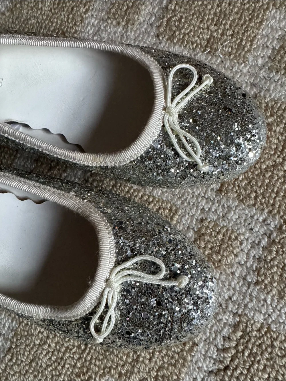 J. Crew Crewcuts Silver Glitter Ballet Flats Block Heel Girls Size 1